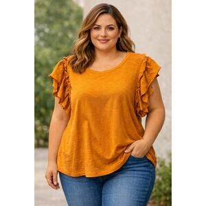 Industry Plus Size Ruffle Sleeve Pima Cotton Top 1X Vintage Bronze NWT